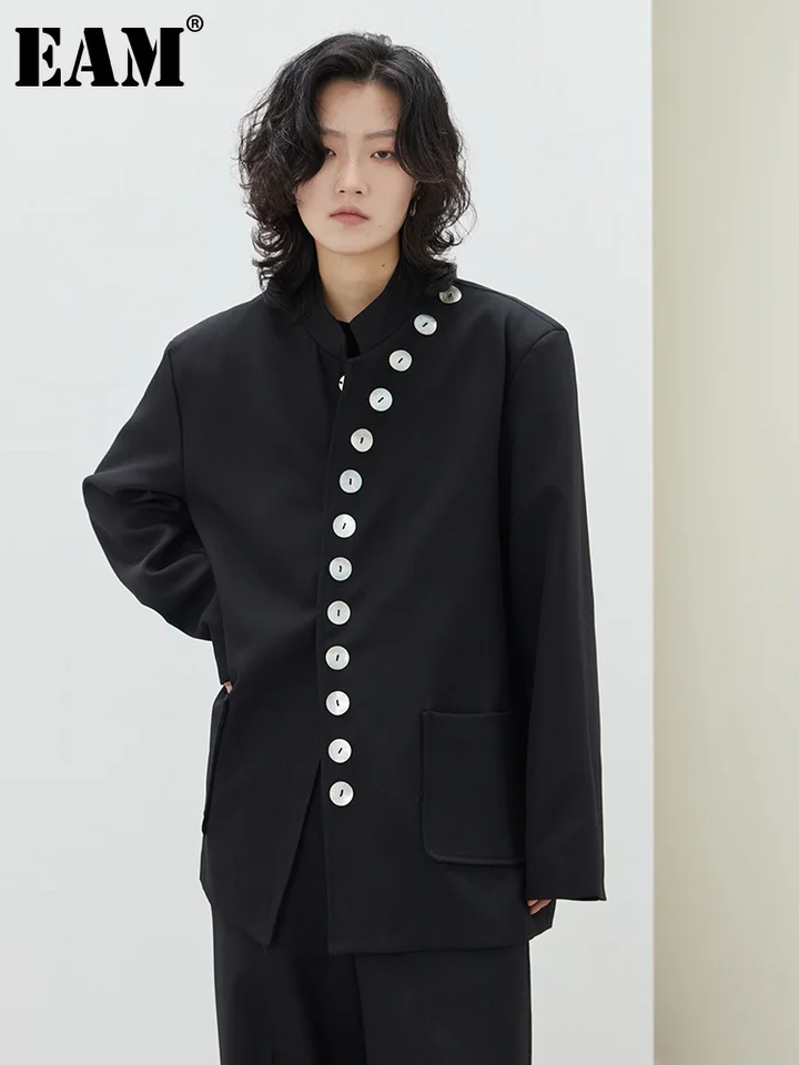 Dámský asymetrický blazer s velkým střihem a knoflíky - módní podzimní kabátek 2025