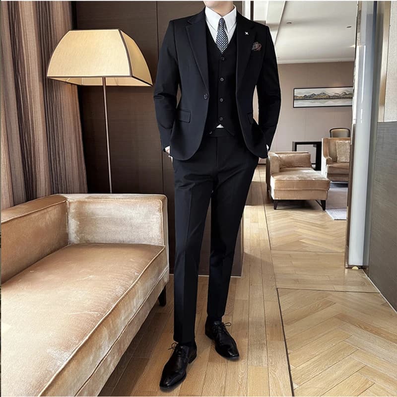 Pánský oblek 3-dílný společenský slim fit elastický svatební večerní šedý