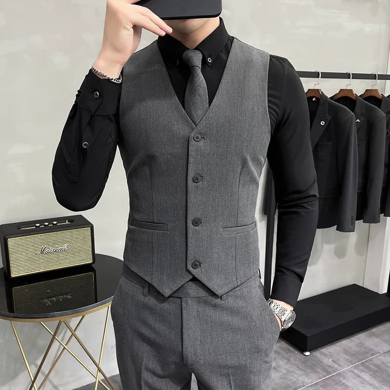 Pánská společenská vesta elastická slim fit formální oblek svatba společenská akce černá šedá