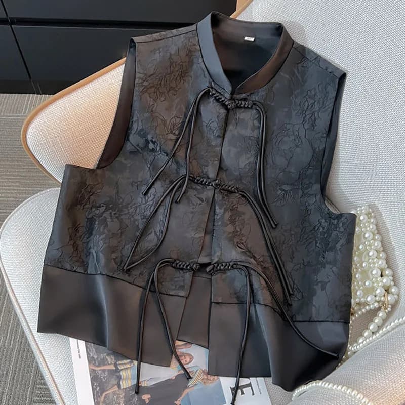 Dámská volnočasová vesta černá elegantní módní vrstvený styl jaro podzim XXL