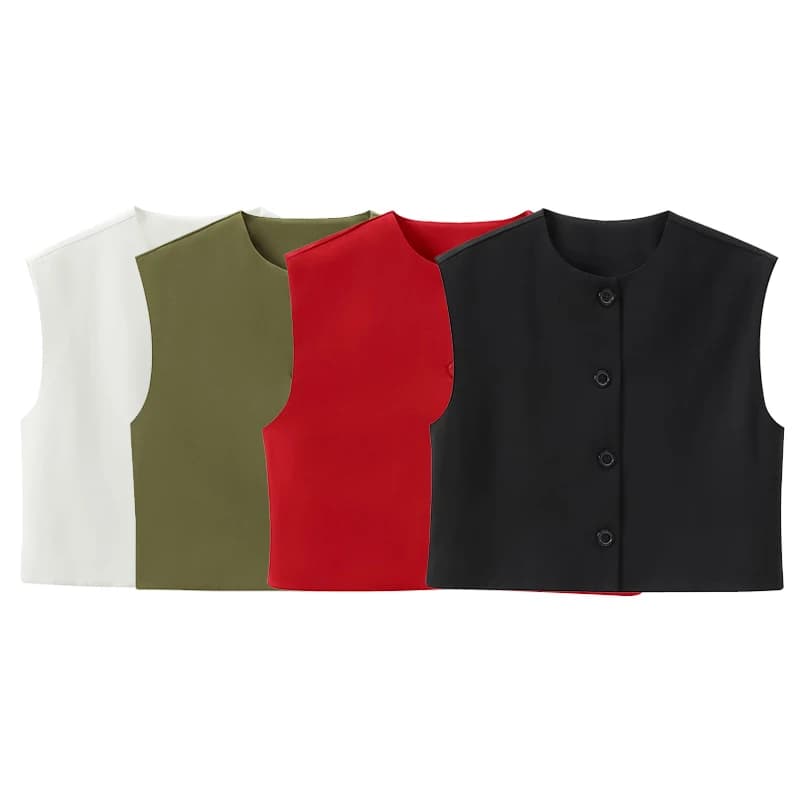 Dámská vintage vesta bez rukávů elegantní jednobarevný propínací kabátek jarní móda