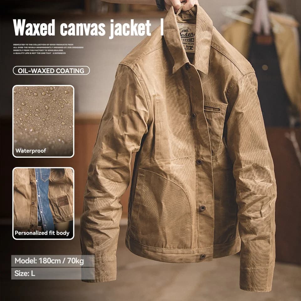 Pánská plátěná bunda vintage styl vícevrstvá outdoor khaki s kapsami voděodolná