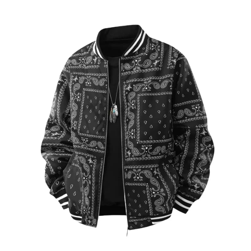 Pánská hedvábná bunda módní retro potisk tenká jarní podzimní lehká stylová