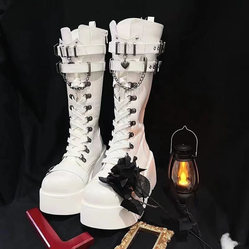 Gothic dámské motocyklové boty s platformou do půl lýtka upíří cosplay 2025
