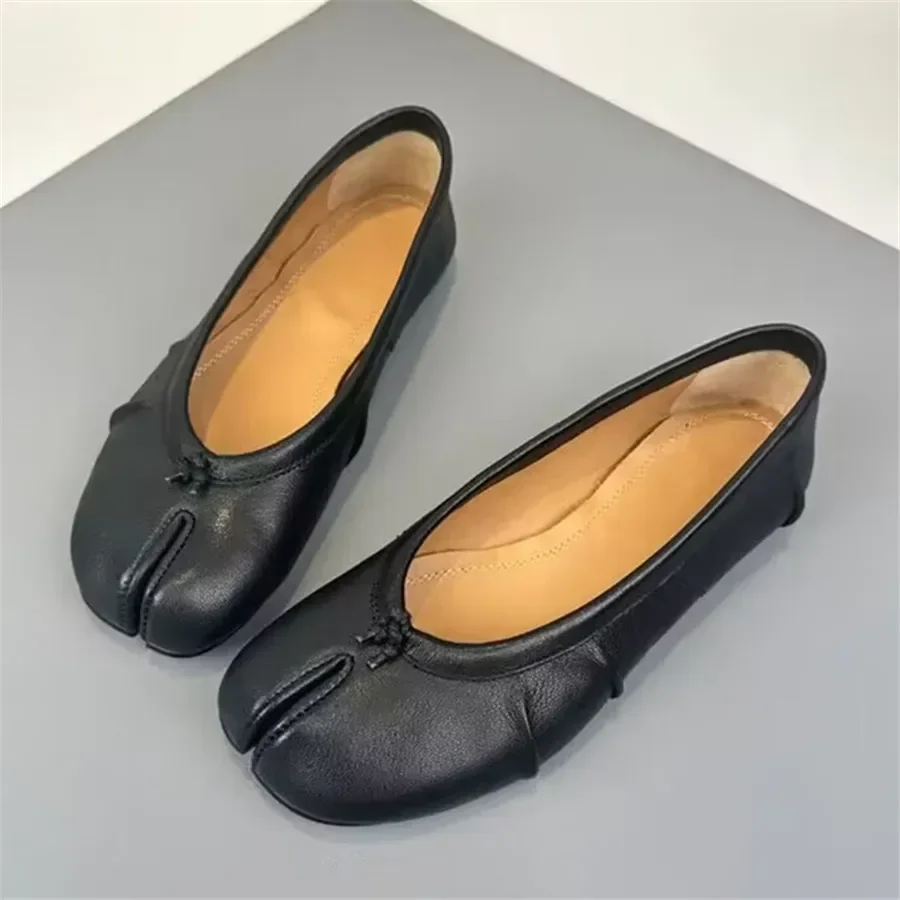 Dámské boty split toe balerínky slip on loafers plisované kožené espadrilky