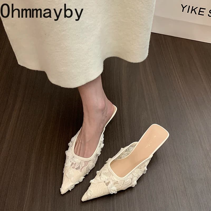 Dámské letní boty s špičkou vysoké podpatky pumps mules slides