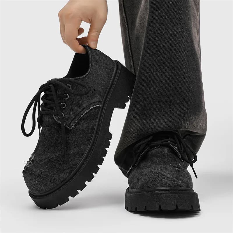 Pánské denim derby boty chunky platformové grunge streetwear pro trendy mládež