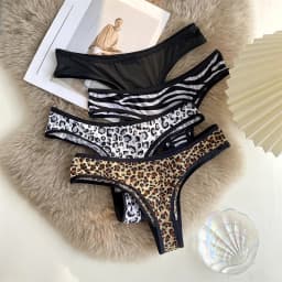 Leopard-print Thong Women Sexy Panties Low Waist Ice Silk Female Briefs Seamless Cotton g-string Wom