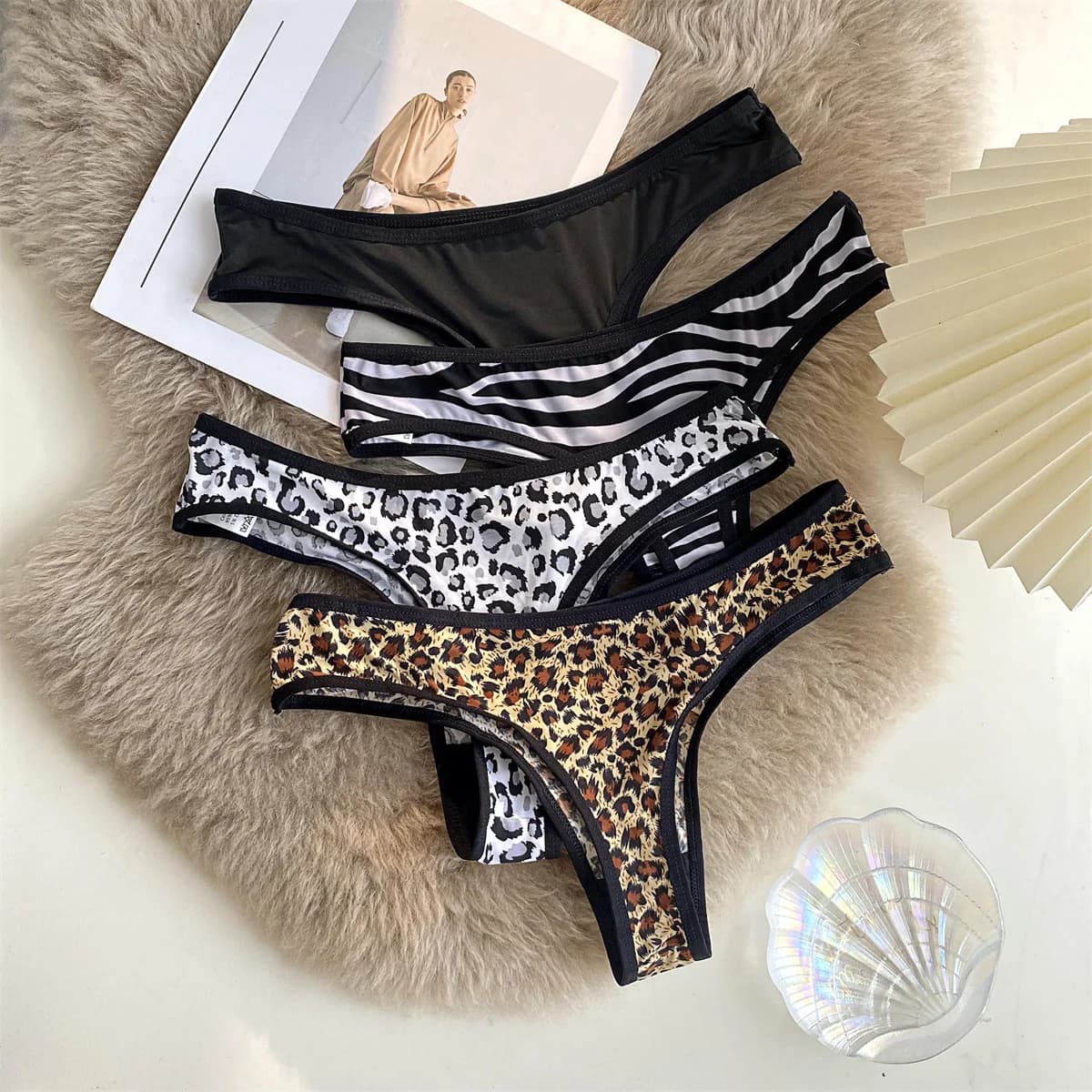 Dámské sexy kalhotky s leopardím potiskem, tanga s nízkým pasem, ledově hedvábné, bezešvé bavlněné g-string spodní prádlo Sxy Lingerie