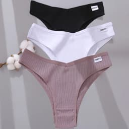 FINETOO 3/5 ks bavlněné brazilské kalhotky dámské sexy kalhotky s V pasem a T-back spodní prádlo dámské měkké kalhotky dámské bikiny spodní prádlo - náhled 2