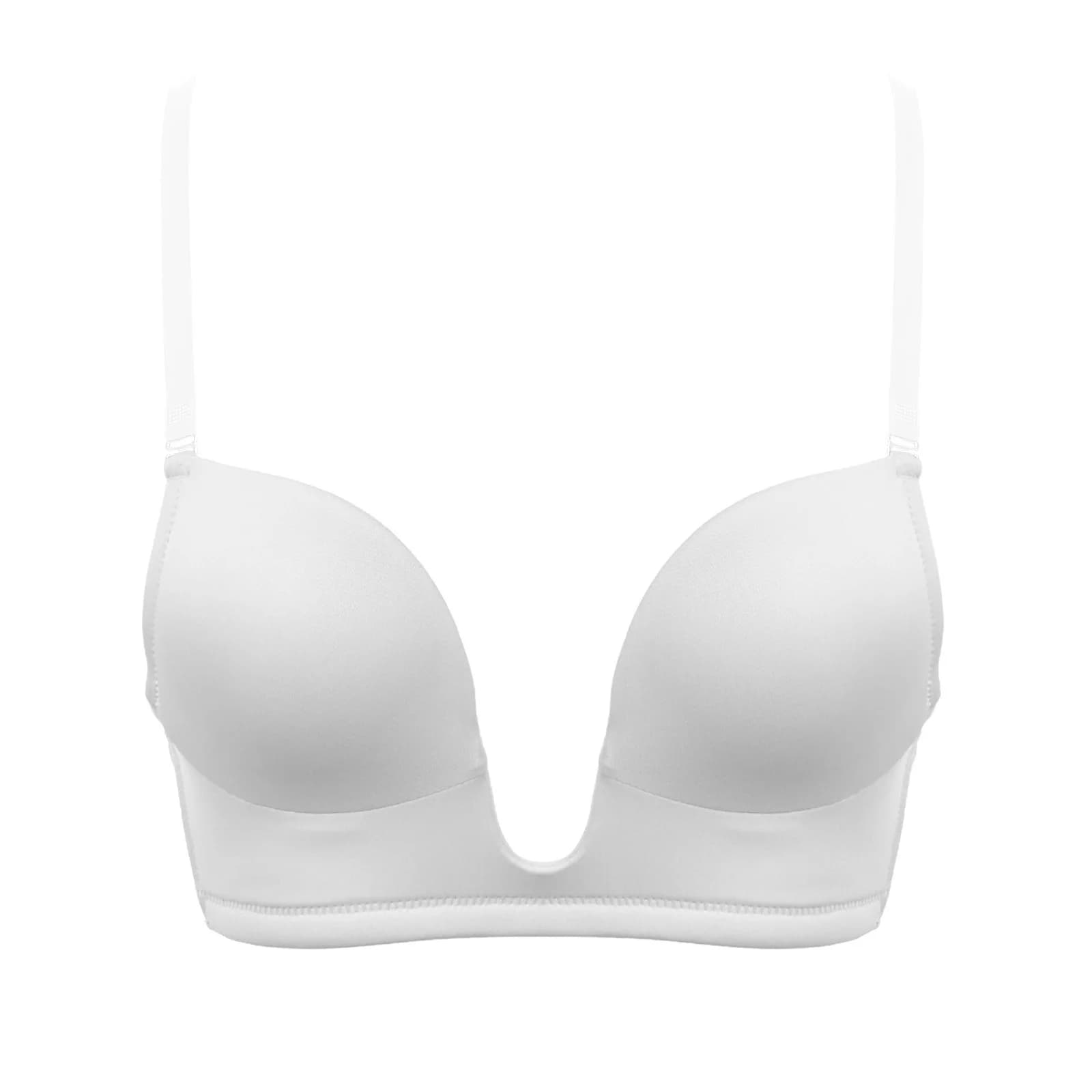 Vgplay Jednobarevná bílá podprsenka pro ženy s hlubokým výstřihem, tenká trojúhelníková podprsenka s volným zádovým výstřihem a nastavitelnou ramínky