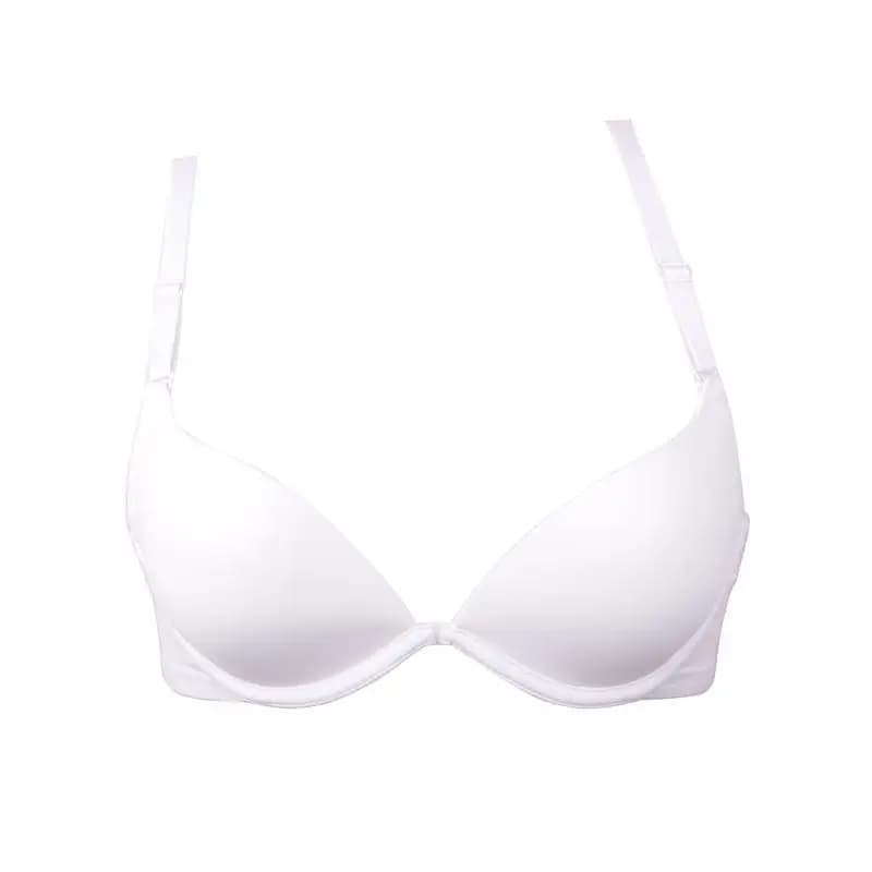 Dámská podprsenka s push-up efektem, bílá, s tenkými košíčky, s opěrkou na malém hrudníku a sexy podprsenkou s hlubokým výstřihem