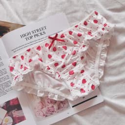 Breathable Milk Silk Women's Panties Cute Strawberry Print Underpants Lovely Bowknot Girls' Briefs W