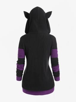 ROSEGAL Roztomilá podzimní/zimní dámská barevná bunda s kočičími ušima, žebrovaná kapuce, teplý dlouhý rukáv, zip, 4XL, svrchní oblečení, nový přírůstek - náhled 5