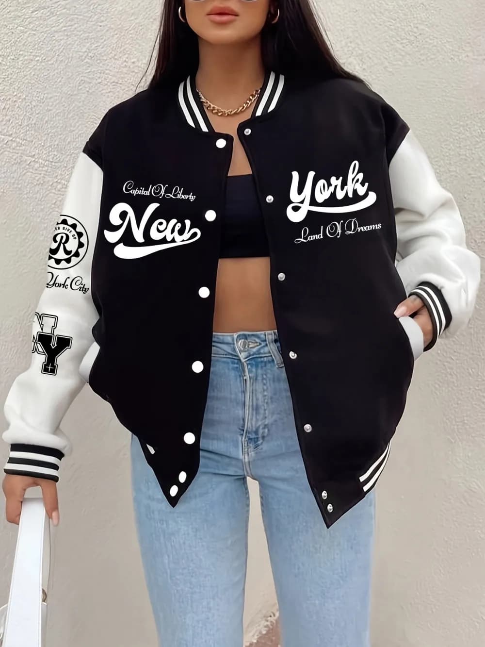 New York City Nikdy se nevzdávej tiskové bundy Dámské zimní fleecové teplé baseballové dresy Casual Pocket Coats Street Loose Clothes