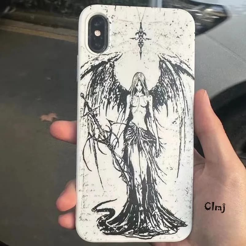 Silikonové pouzdro Clmj Punk Cool Angel pro iPhone 13 12 Mini 11 14 Pro Se 2020 X XR 7 8 Plus XS Max