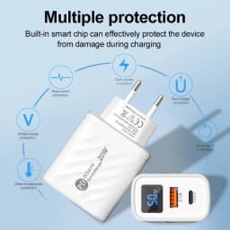 PD Type-C USB Quick Charge 3.0 nástěnná nabíječka pro telefon 20W rychlé nabíjení digitální nabíječka displeje pro iPhone Samsung Xiaomi - náhled 6