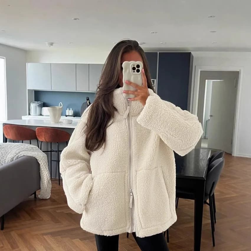 Nová dámská fleecová bunda, podzimní a zimní, teplá plyšová bunda na zip, Harajuku, ležérní volná dámská tlustá bunda, topy a oblečení