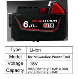 100% nová 18V 8,0Ah baterie pro Milwaukee M18 Li-ion náhradní baterie pro Milwaukee 18V M18 48-11-2830 0730-20 baterie do nářadí - náhled 2