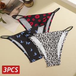 3PCS/Set Women Leopard Panties Seamless Silk Briefs Sexy Low Rise Butterflies Printting Pattern Unde