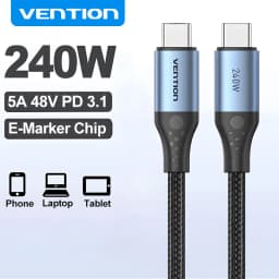 Vention PD 240W USB Type C to Type C 5A 48V Fast Charger Braided Cable Data Cord CarPlay Wire for iP