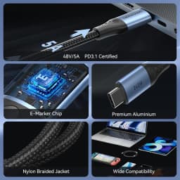 Vention PD 240W USB Type-C na Type-C 5A 48V Rychlonabíjecí Kabel Datový Kabel CarPlay Kabel pro iPhone 17 Samsung S24 Macbook - náhled 2
