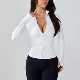 Dámská jarní a letní bunda na jógu se stojáčkem a zipem, zeštíhlující, sluneční, s dlouhým rukávem, luxusní a fitness top - náhled 2