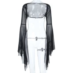 Goth Dark Mall Gothic Mesh See Through Crop Shrung Tops Dámské elegantní kabát Techwear Y2K Grunge Netopýří rukávy Opalovací krém Halenka - náhled 6