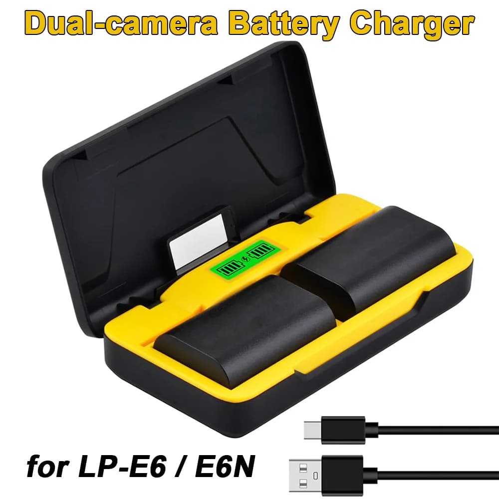 Nabíječka baterií LP-E6 je vhodná pro fotoaparáty Canon EOS R7, EOS R6, EOS R5 C, 90D, 80D, 70D, 5DS, 5DS R atd.