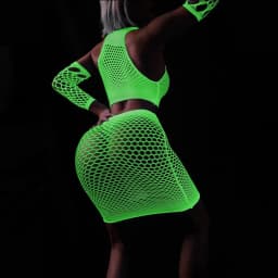 Rybářská síť, průhledná dámská sexy dvoudílná sada, fluorescenční body s otevřeným rozkrokem, Dacne Party Club, světelné erotické oblečení - náhled 2