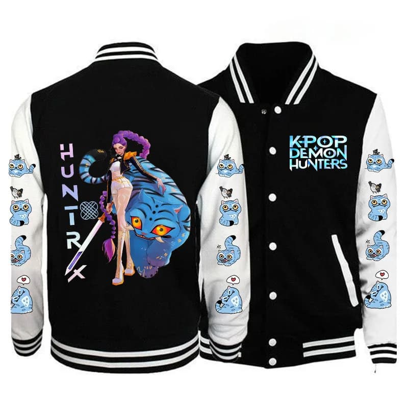 KPop Demon Hunters Baseball Jacket Open Cardigan Casual Polyester Outerwear pro muže a ženy Jarní podzim Pohodlné Volnočasové