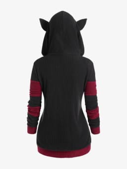 ROSEGAL Roztomilá podzimní/zimní dámská barevná bunda s kočičími ušima, žebrovaná kapuce, teplý dlouhý rukáv, zip, 4XL, svrchní oblečení, nový přírůstek - náhled 2