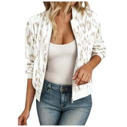 Dámské bomber bundy větších velikostí s leopardím potiskem a dlouhým rukávem, zapínání na zip, falešný výstřih, baseballové kabáty, trendy streetwear, ležérní outfity - náhled 3