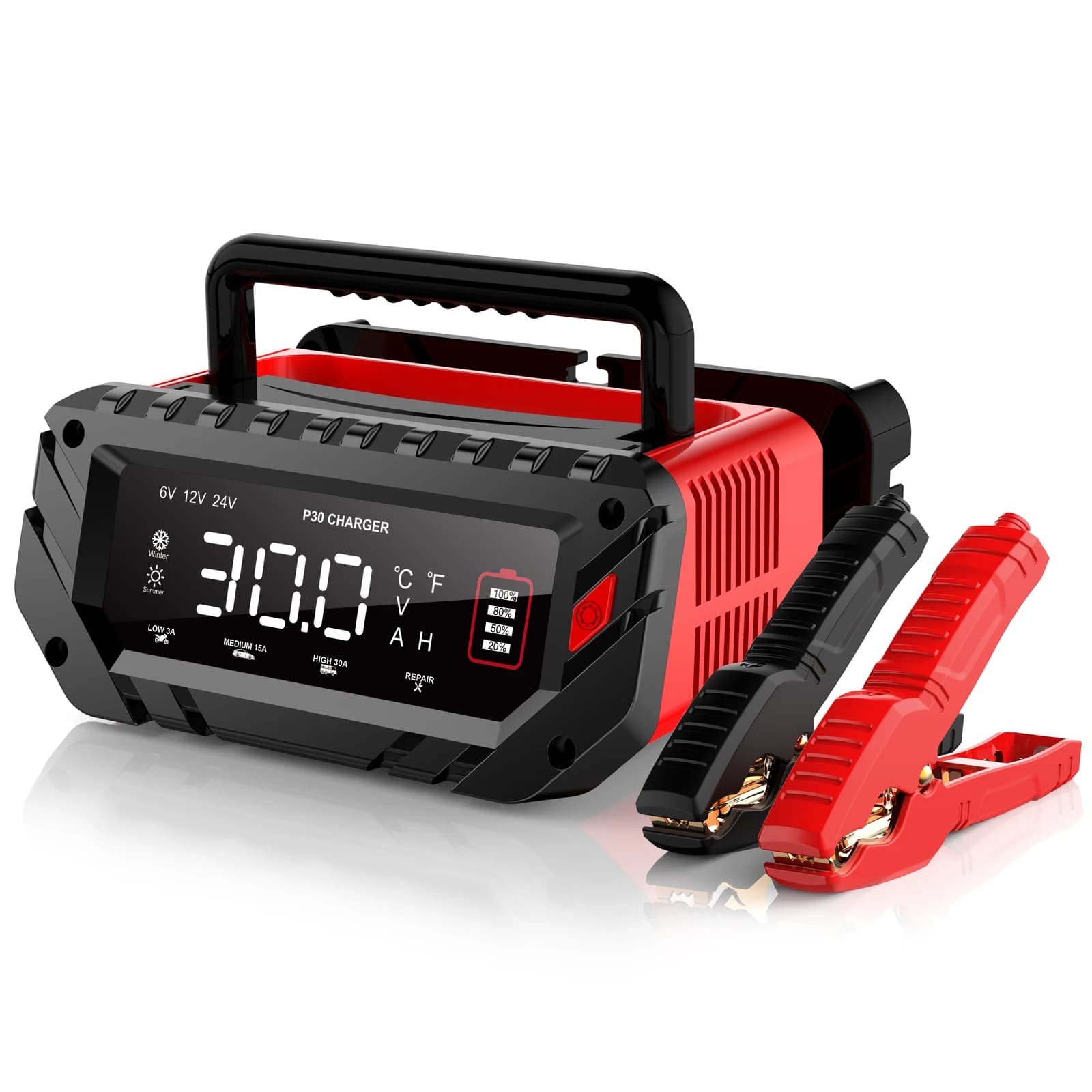 HTRC 30A/26A 6V/12V/24V nabíječka autobaterií pro motocykly s olověnými, SLA gelovými lithiovými LiFePo4 bateriemi, přenosná inteligentní nabíječka