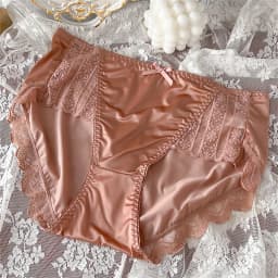 M-XXXL Big Women's Sexy Patchwork Ruffles Lace Satin Underwear Breathable Ice Silk Seamless Briefs M