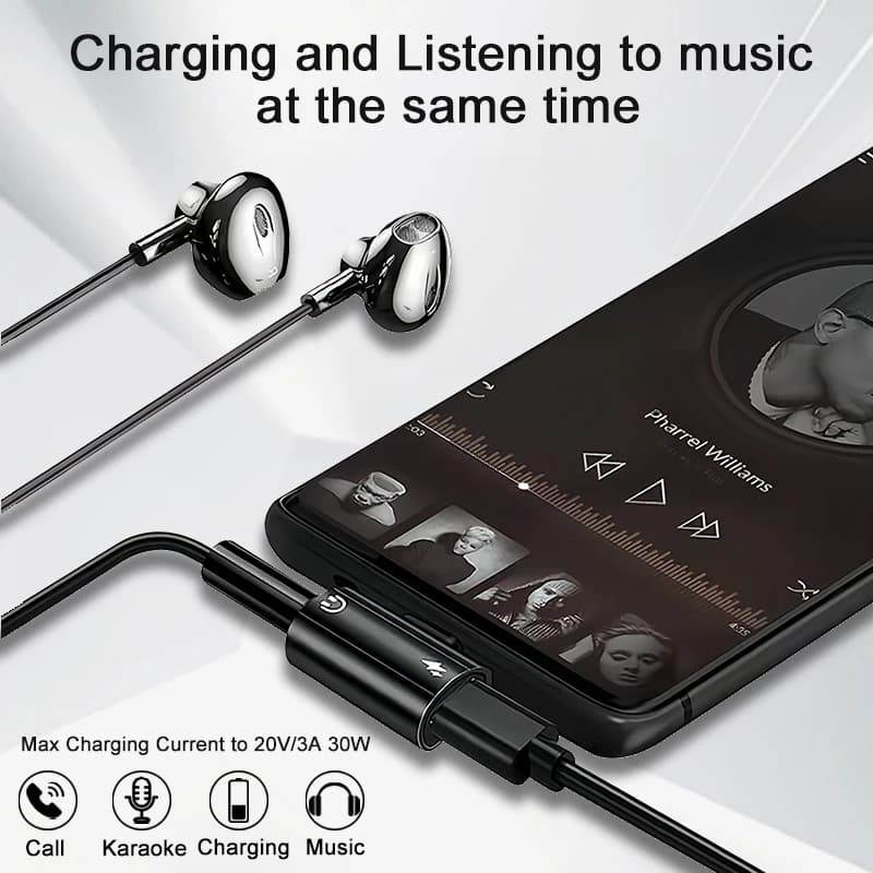Adaptér pro sluchátka a nabíječku s USB typu C na 3,5 mm, 30W rychlonabíjecí rozbočovač s AUX audio konektorem pro Samsung Galaxy S24 23 Ultra