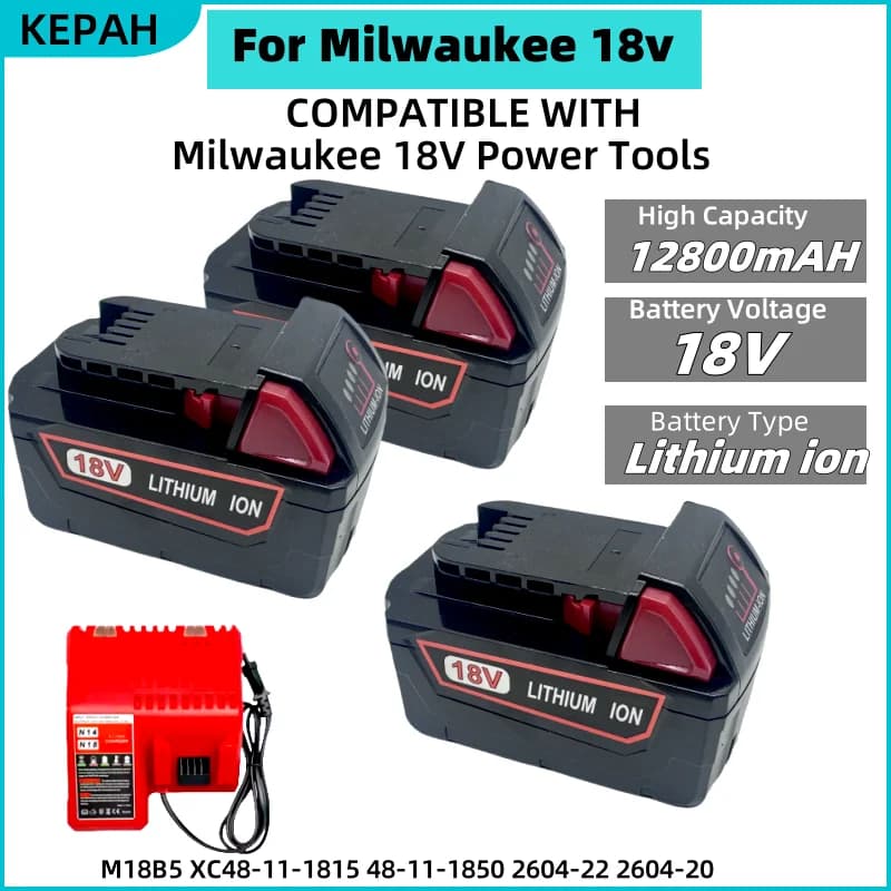 Pro Milwaukee M18 Baterie 12800mAh 18V Dobíjecí Baterie pro Milwaukee Tool M18B5 XC 48-11-2402 48-11-2411 2604-22