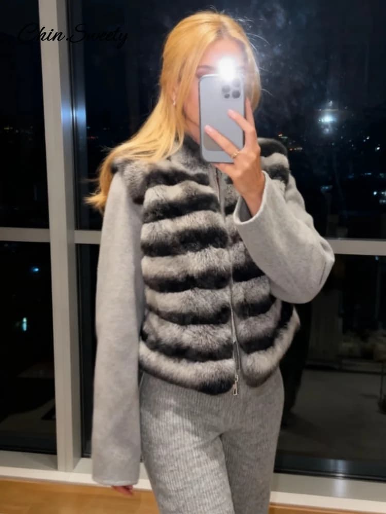 Dámská umělá kožešinová patchworková bunda s dlouhým rukávem, stojáček na zip, teplá bunda, dámská nová podzimní zimní bunda s kapucí