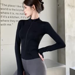 Quick Dry Stand Up Collar Fitness Jacket for Women Slim-Fit Zipper Yoga Wear Long Sleeve Breathable 