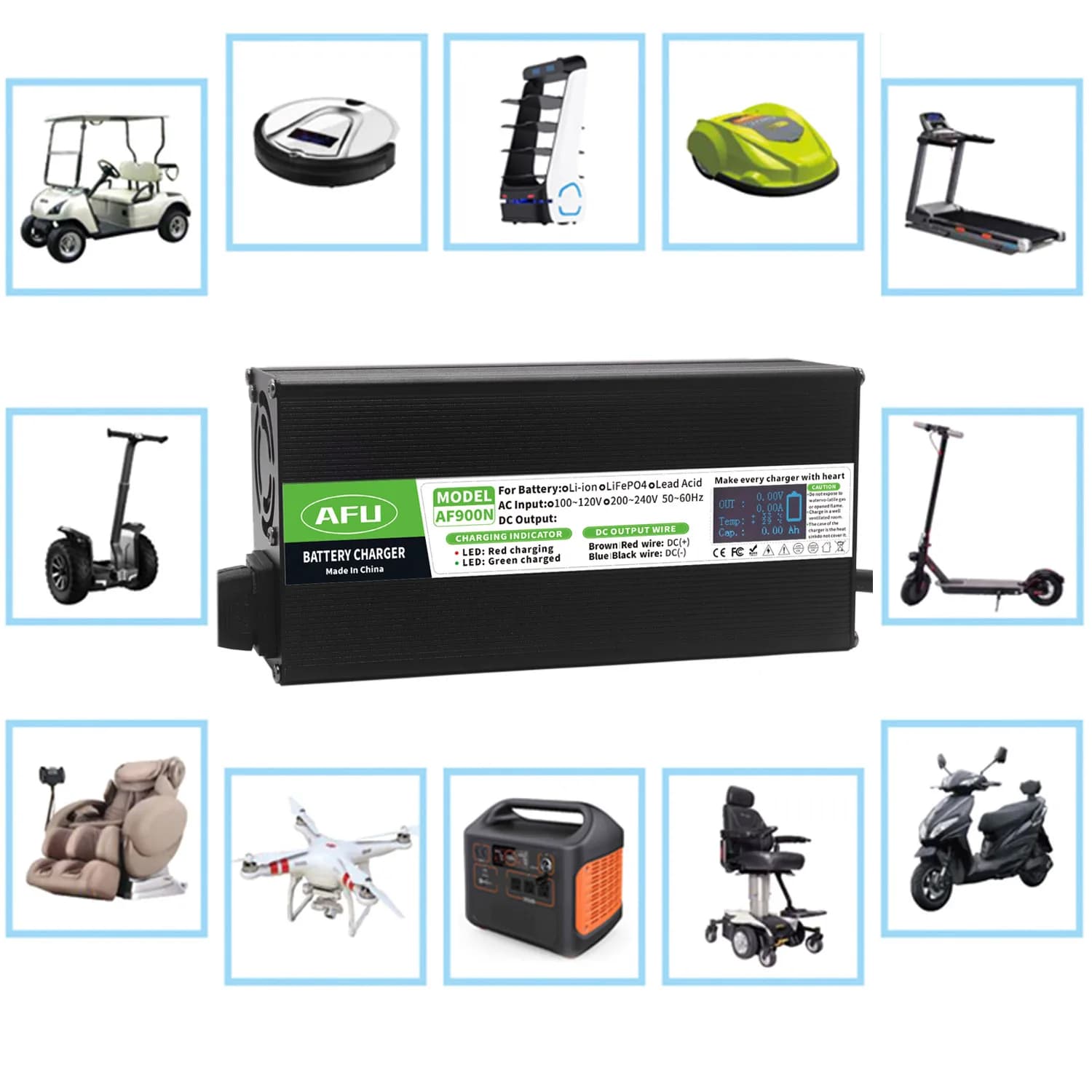 Nabíječka baterií 58,4 V 15 A LiFePO4 s OLED displejem, inteligentní nabíječka USD pro 16S 48 V 51,2 V LiFePO4 baterie, hliníkové pouzdro