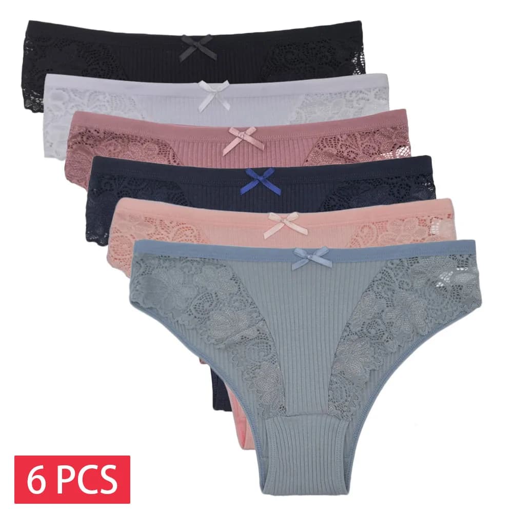 6 ks plus velikosti S-2XL bavlněné spodní prádlo pro ženy s nízkým pasem kalhotky v pevné barvě dámské měkké sexy spodní prádlo krajkové kalhotky