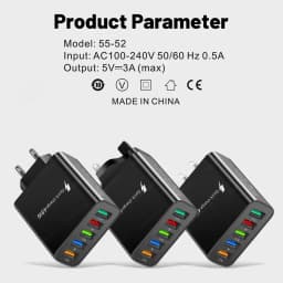48W USB nabíječka pro telefon s 5 porty, rychlonabíječka Quick Charge 3.0 pro iPhone 14 13, Samsung OnePlus, Xiaomi, EU/US, vícenásobná zástrčka - náhled 6