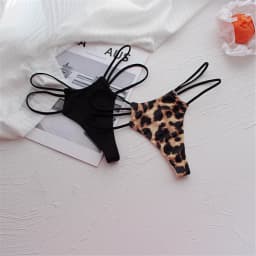 Broskvové zadečky tenký pás nízký pas bezešvé tanga spodní prádlo pokušení sexy tangá ženské leopardí tisk spodní prádlo - náhled 2