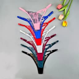 3pcs Sexy Adjustable T-Back Lace Panties Sheer Hollow-Out V-Shaped Women's Thong for Bodycon Outfits