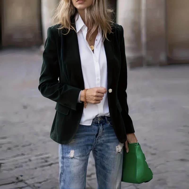 Dámský slim fit manšestrový sako s dlouhým rukávem, elegantní krátká bunda s dlouhým rukávem, elegantní zimní kabát, podzimní módní klopový kabát