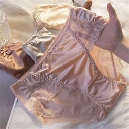 M-XXXL Velké dámské sexy patchworkové volánky s krajkou a saténovým spodním prádlem, prodyšné, hedvábné bezešvé kalhotky s středním pasem, tenké dámské kalhotky - náhled 4