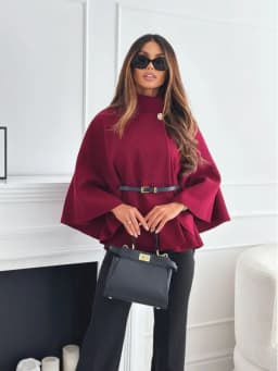 Podzimní zimní dámský kabát s jednou přezkou a rukávem Batwing, elegantní dámský plášť, plášť s vlněným tvídem, pončo, tlustý teplý, volný svrchní oděv - náhled 5