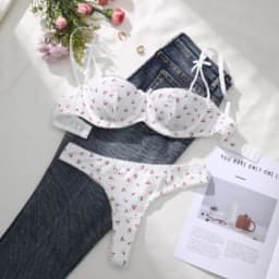 2Pcs Women Bras Sets Solid Color Floral Fragments Lingerie Set for Women Sexy Print Breathable Comfo