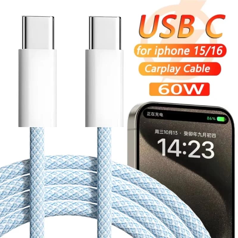 Kabel PD 60W PD USB-C na USB-C s rychlonabíječkou pro Apple iPhone 16 15 Pro Max Plus Samsung Type-C pro rychlé nabíjení do auta