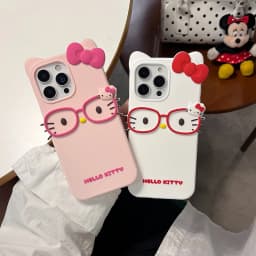 Silikonové pouzdro s 3D kreslenými brýlemi Hello Kitty pro iPhone 11 12 13 Mini 14 15 16 17 Pro X XS Max 7 8 6 6S Plus XR 4 4S 5 5S - náhled 2